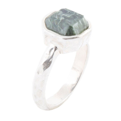 Hammered Green Seraphinite Sterling Silver Ring Barse Jewelry