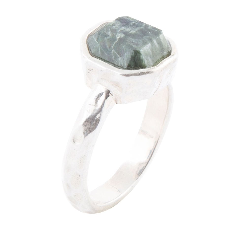 Hammered Green Seraphinite Sterling Silver Ring Barse Jewelry