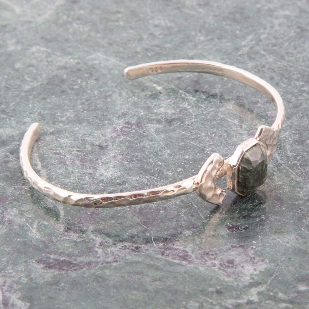 Hammered Green Seraphinite and Sterling Silver Cuff Bracelet Barse Jewelry