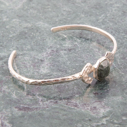 Hammered Green Seraphinite and Sterling Silver Cuff Bracelet Barse Jewelry