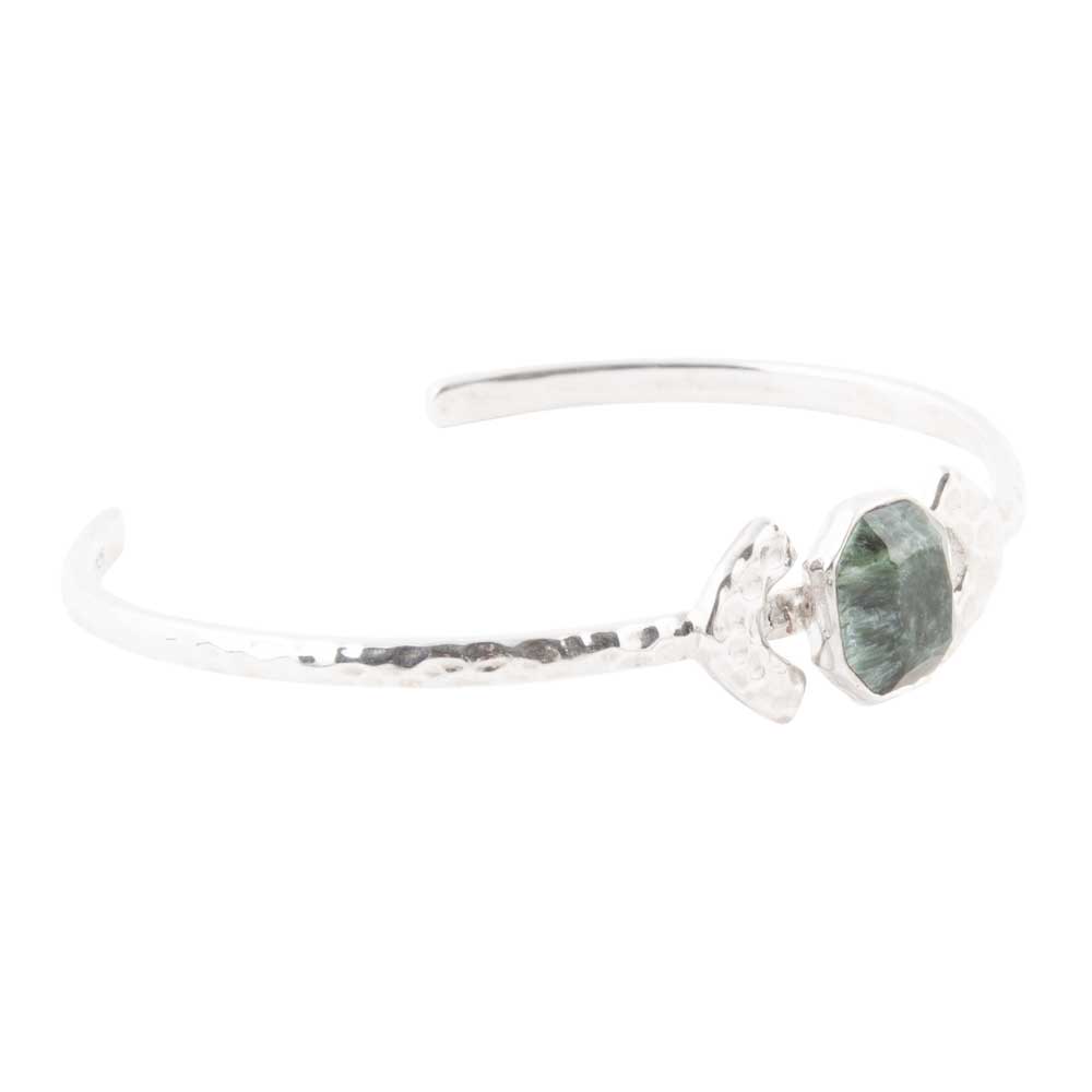 Hammered Green Seraphinite and Sterling Silver Cuff Bracelet Barse Jewelry