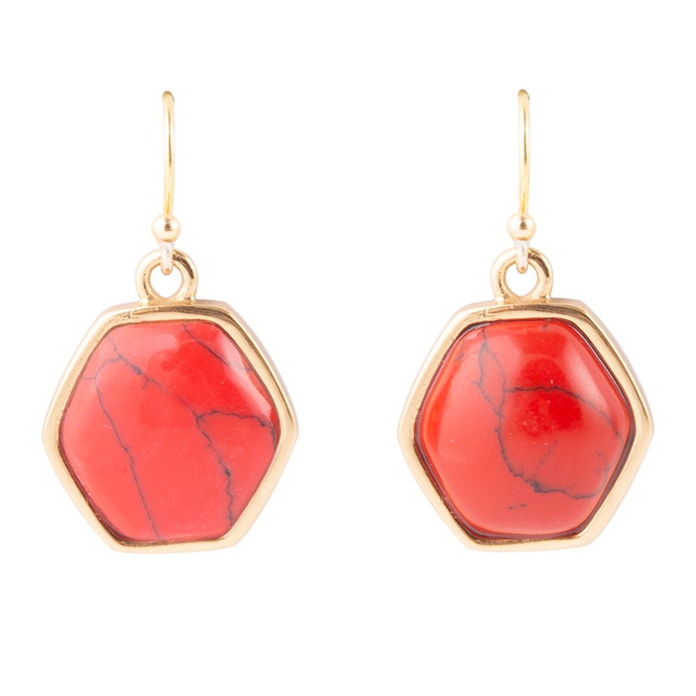Hexagon Red Howlite Earrings Barse Jewelry