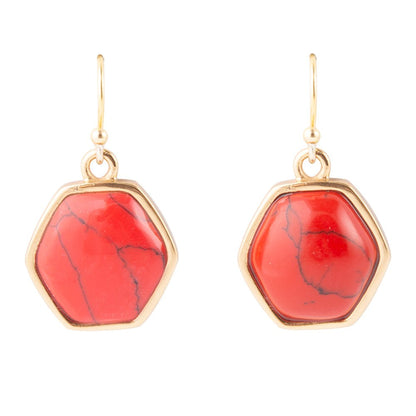 Hexagon Red Howlite Earrings Barse Jewelry