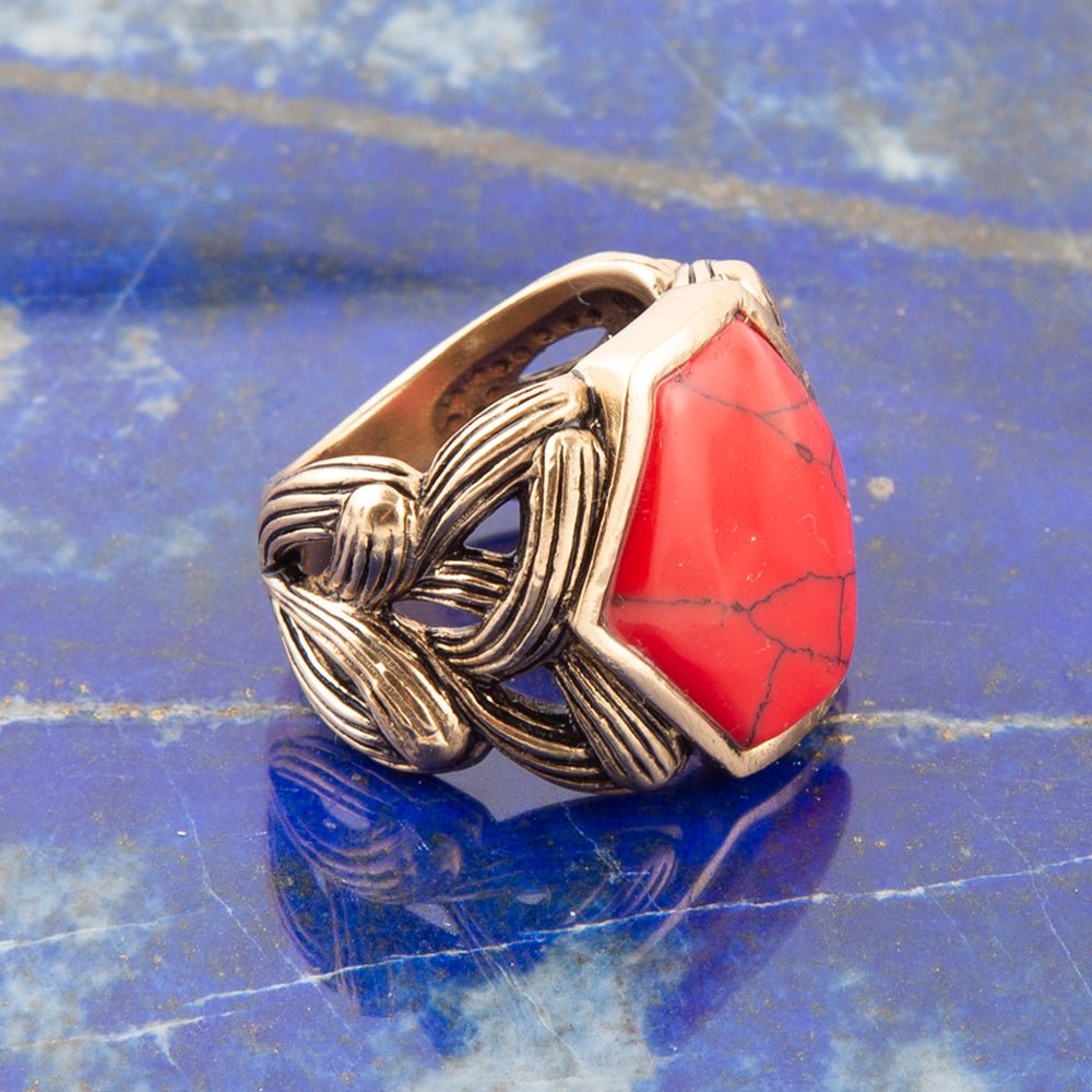 Hexagon Red Howlite Ring Barse Jewelry