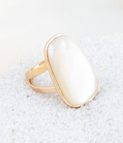 High Class White Mother of Pearl Golden Ring Barse Jewelry