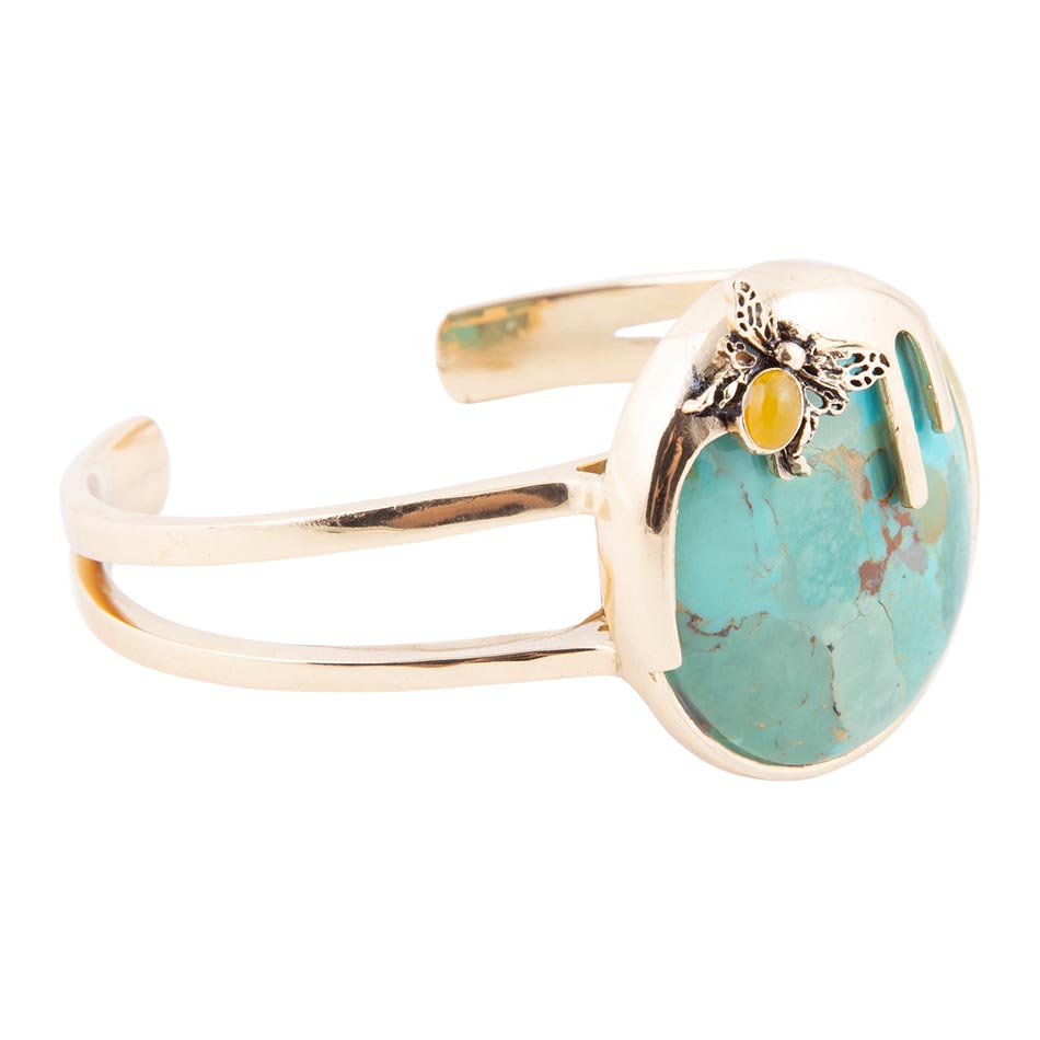 Honey Bee Blue Turquoise Golden Cuff Bracelet Barse Jewelry
