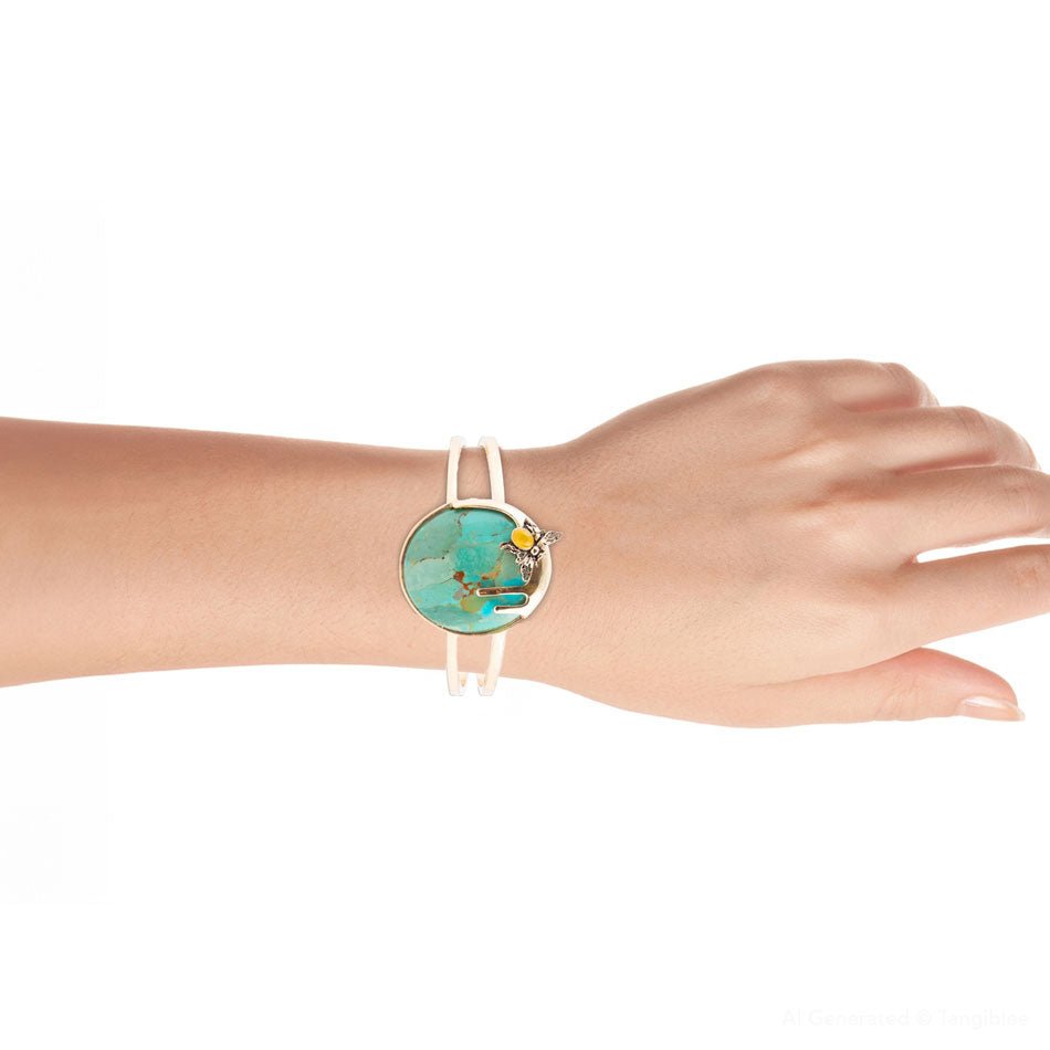 Honey Bee Blue Turquoise Golden Cuff Bracelet Barse Jewelry