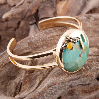 Honey Bee Blue Turquoise Golden Cuff Bracelet Barse Jewelry