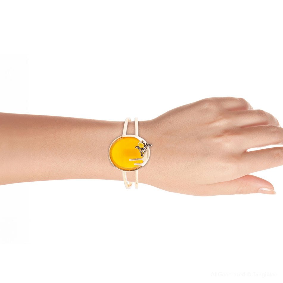 Honey Bee Yellow Agate Golden Cuff Bracelet Barse Jewelry