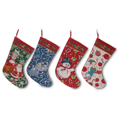 Set of 4 Mr. and Mrs. Claus, Angel, Elf and Snowman Christmas Stockings BestPysanky