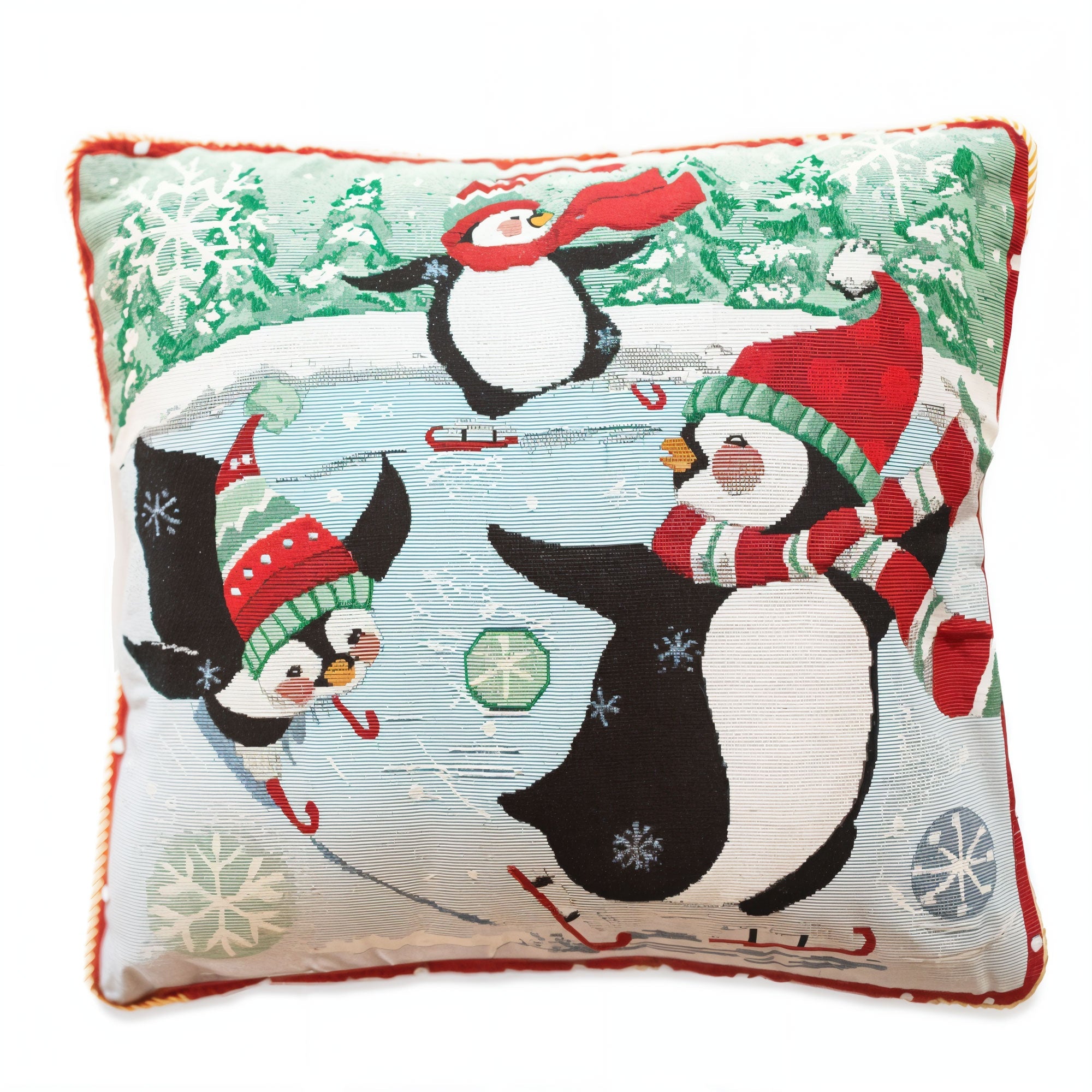 Set of 2 Skating Penguins Christmas Throw Pillow Covers BestPysanky