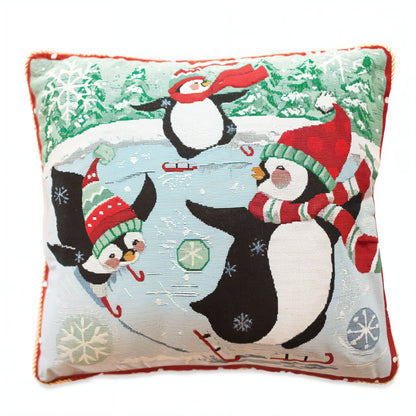 Set of 2 Skating Penguins Christmas Throw Pillow Covers BestPysanky