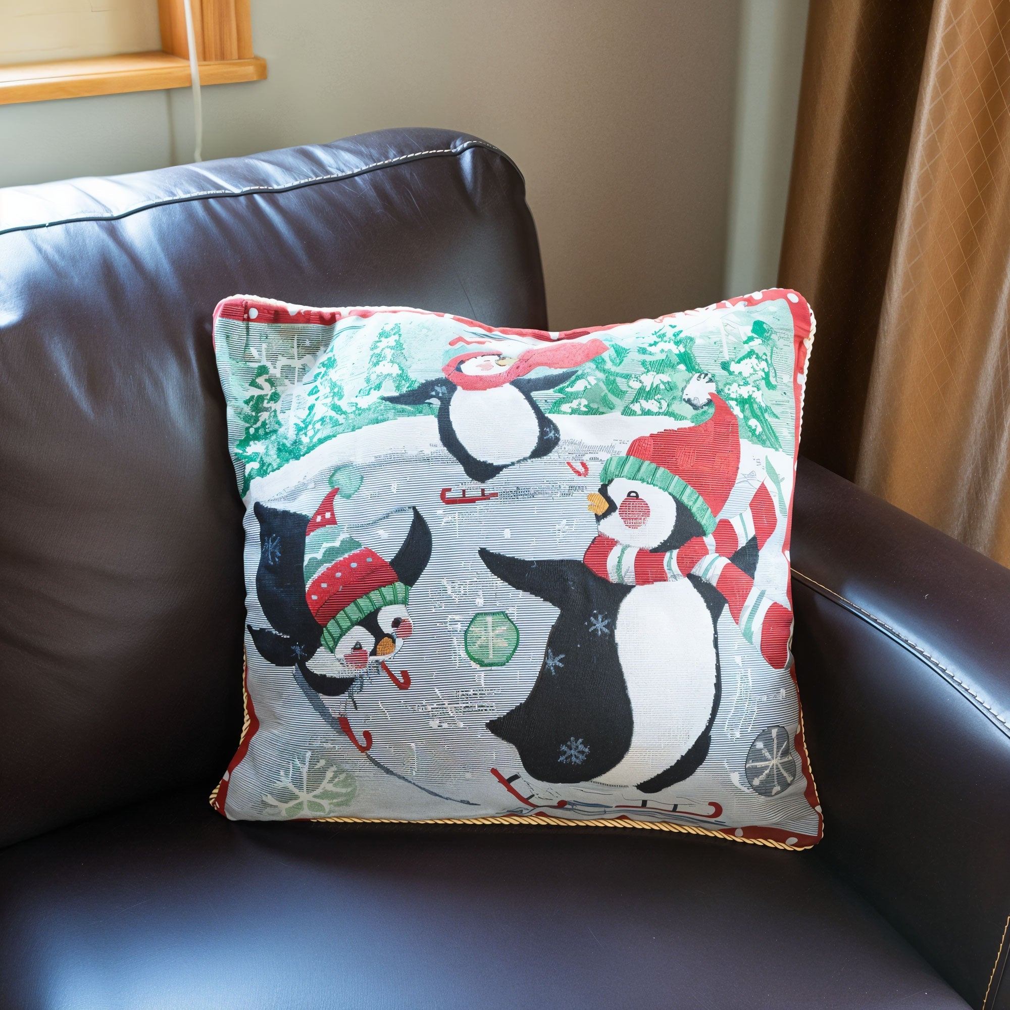 Set of 2 Skating Penguins Christmas Throw Pillow Covers BestPysanky