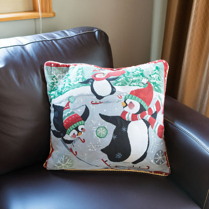 Set of 2 Skating Penguins Christmas Throw Pillow Covers BestPysanky