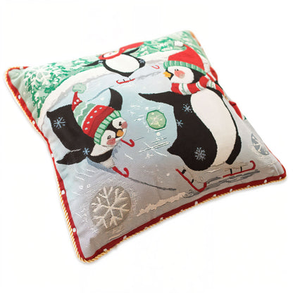 Set of 2 Skating Penguins Christmas Throw Pillow Covers BestPysanky