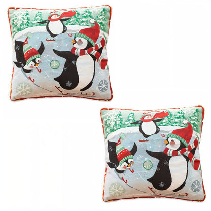 Set of 2 Skating Penguins Christmas Throw Pillow Covers BestPysanky