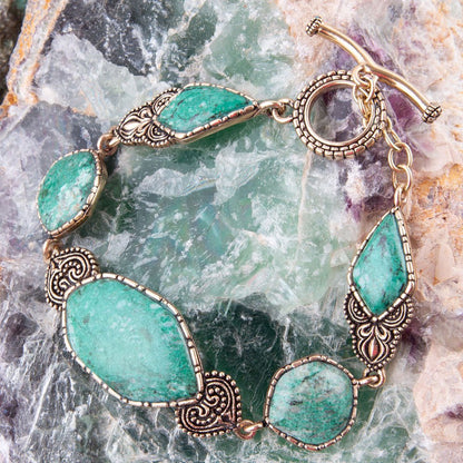 Ikkat Green Chrysocolla Golden Link Bracelet Barse Jewelry