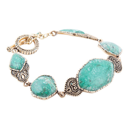 Ikkat Green Chrysocolla Golden Link Bracelet Barse Jewelry