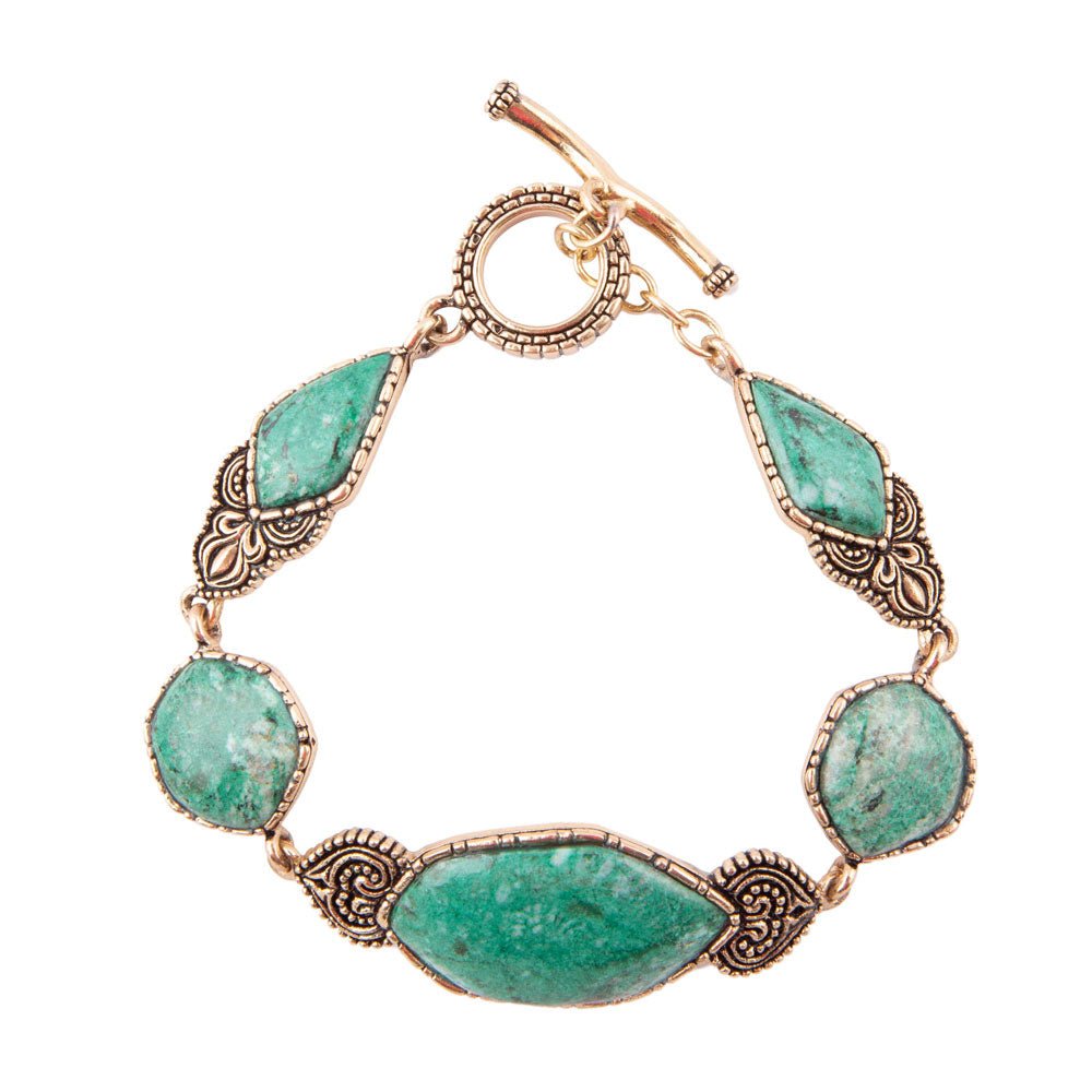 Ikkat Green Chrysocolla Golden Link Bracelet Barse Jewelry
