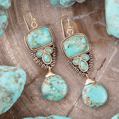 Imara Blue Turquoise and Golden Statement Earrings Barse Jewelry