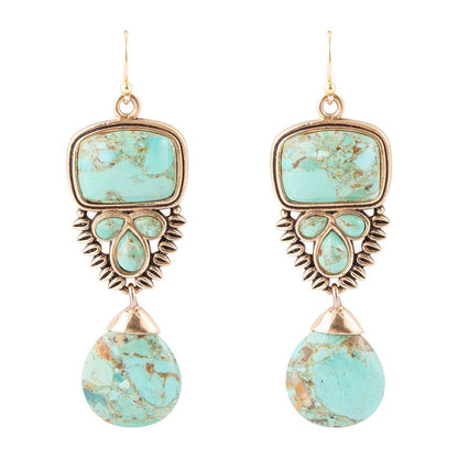 Imara Blue Turquoise and Golden Statement Earrings Barse Jewelry