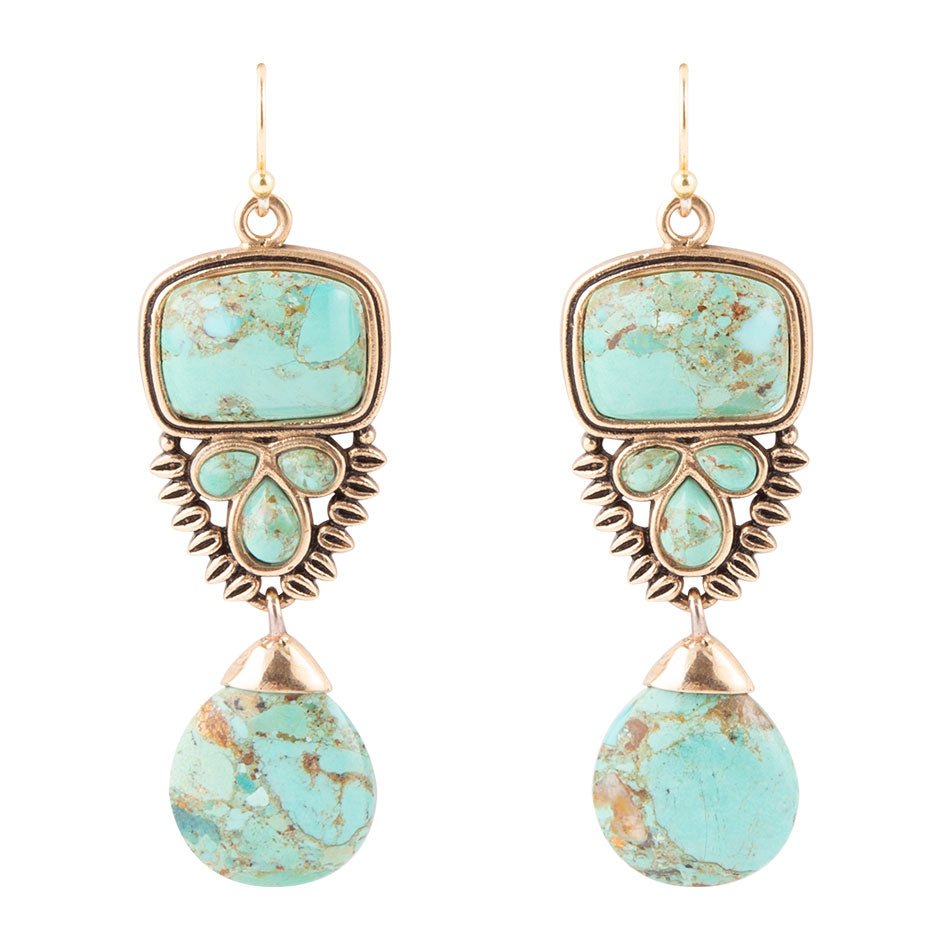 Imara Blue Turquoise and Golden Statement Earrings Barse Jewelry