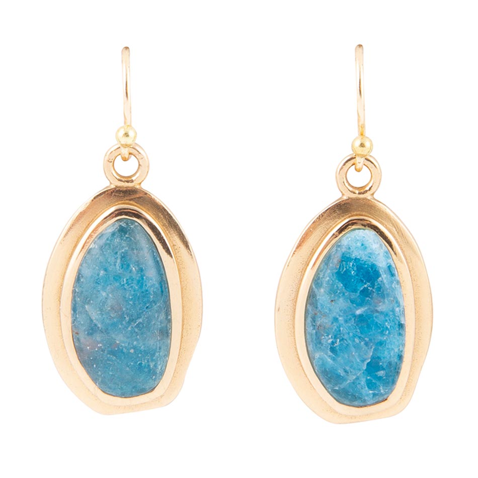 Impressions Blue Apatite Golden Drop Earrings Barse Jewelry