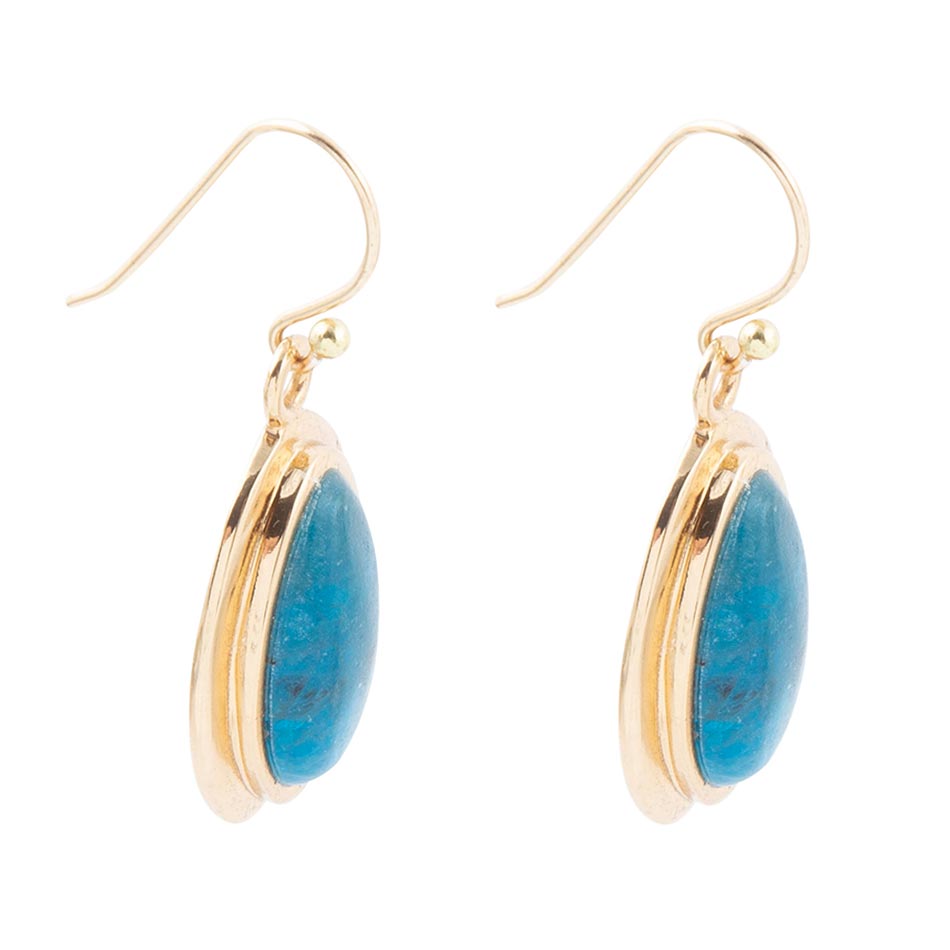 Impressions Blue Apatite Golden Drop Earrings Barse Jewelry