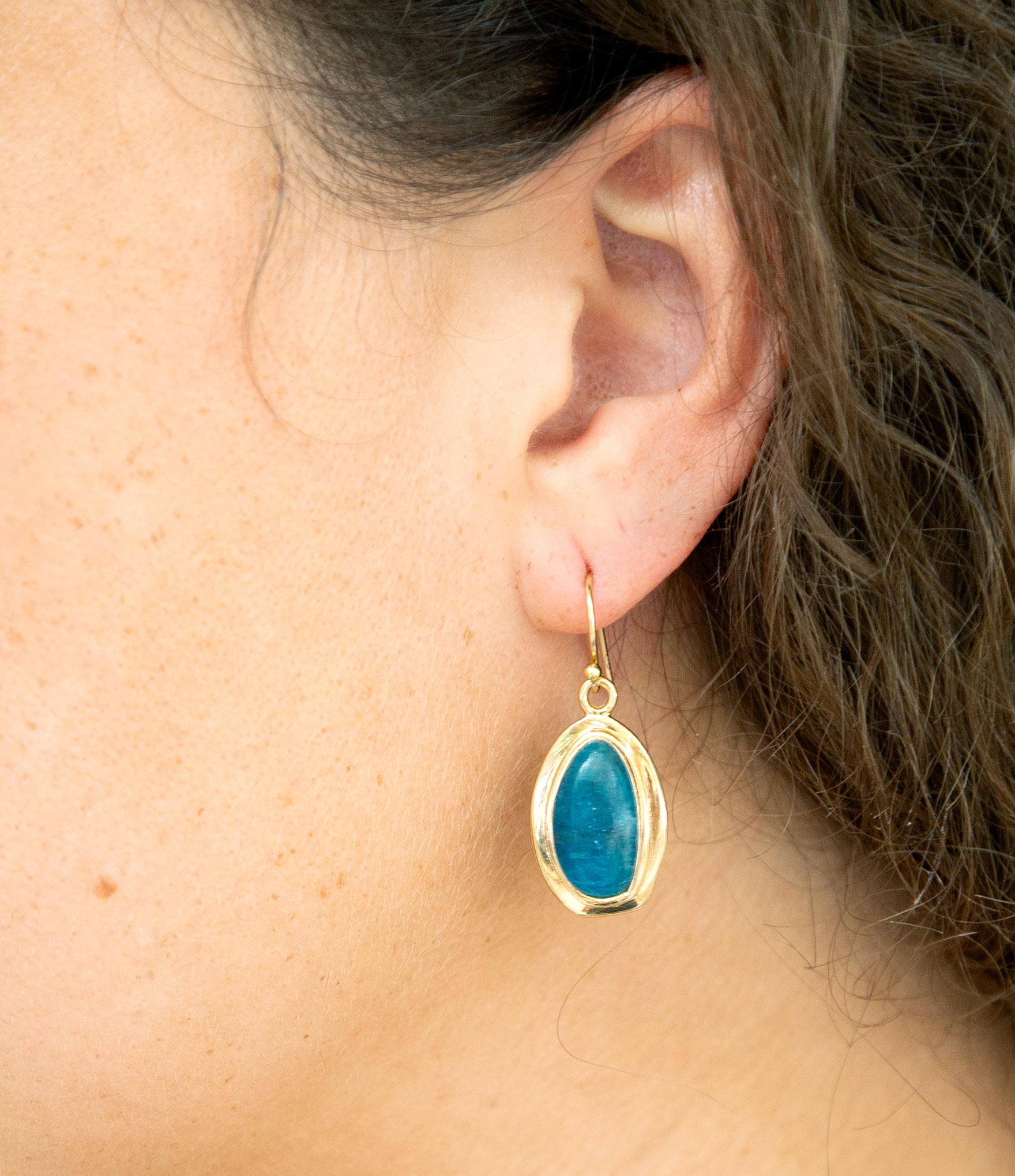 Impressions Blue Apatite Golden Drop Earrings Barse Jewelry