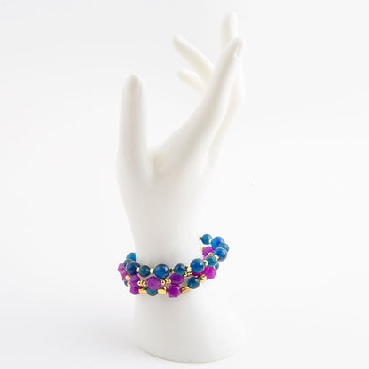 Indigo Blue Purple Agate Stack Golden Bracelet Set Barse Jewelry