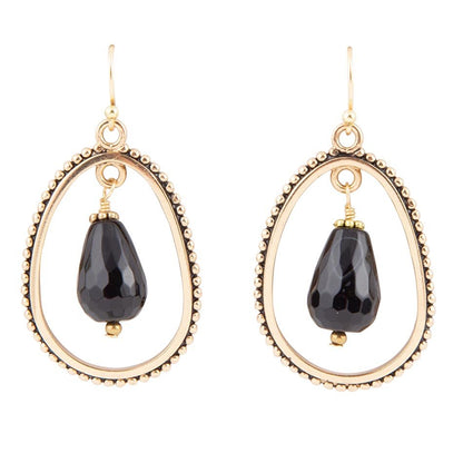 Inline Black Onyx Drop Golden Earrings Barse Jewelry