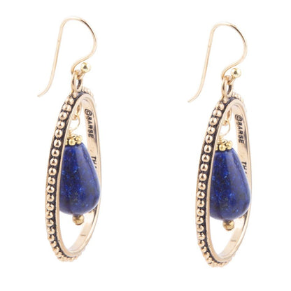 Inline Blue Lapis Drop Golden Earrings Barse Jewelry