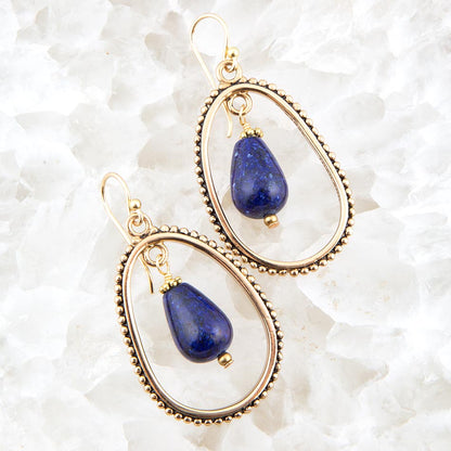 Inline Blue Lapis Drop Golden Earrings Barse Jewelry