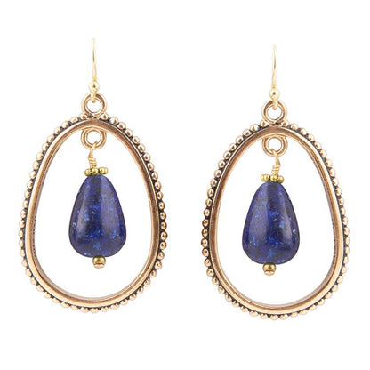 Inline Blue Lapis Drop Golden Earrings Barse Jewelry