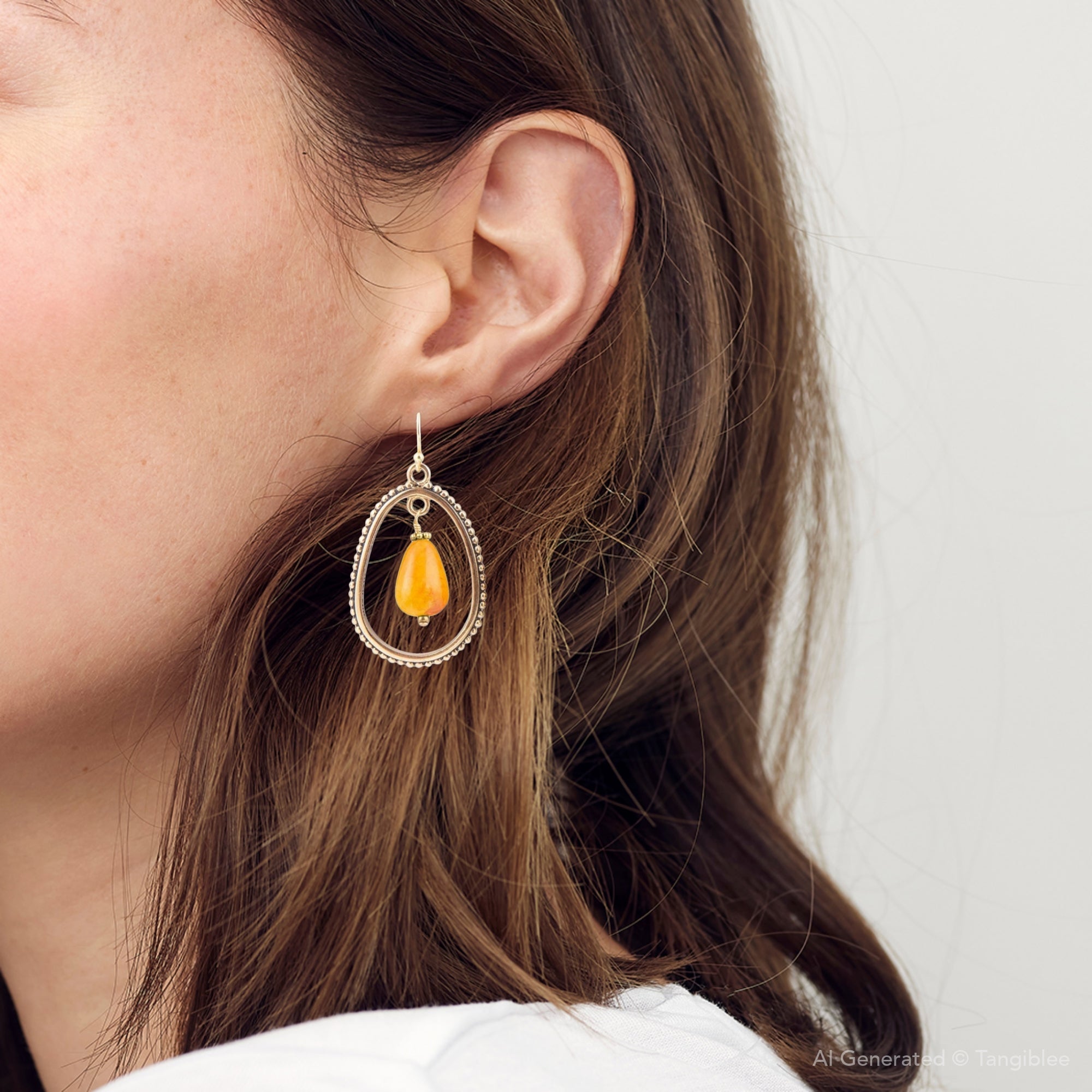 Inline Orange Jade Drop Golden Earrings Barse Jewelry