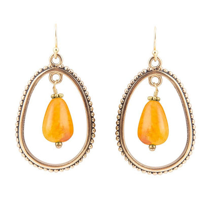 Inline Orange Jade Drop Golden Earrings Barse Jewelry