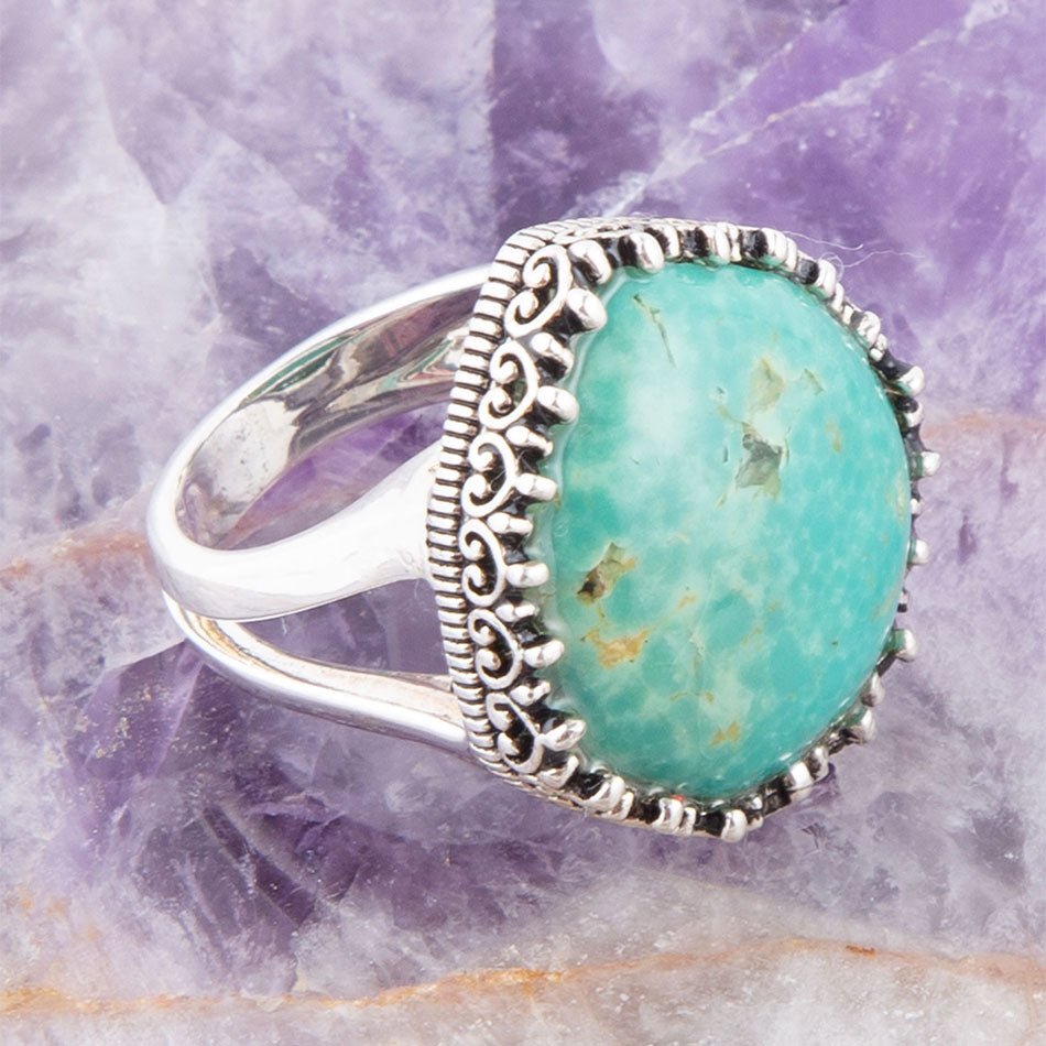 Intricate Green Turquoise and Sterling Silver Ring Barse Jewelry