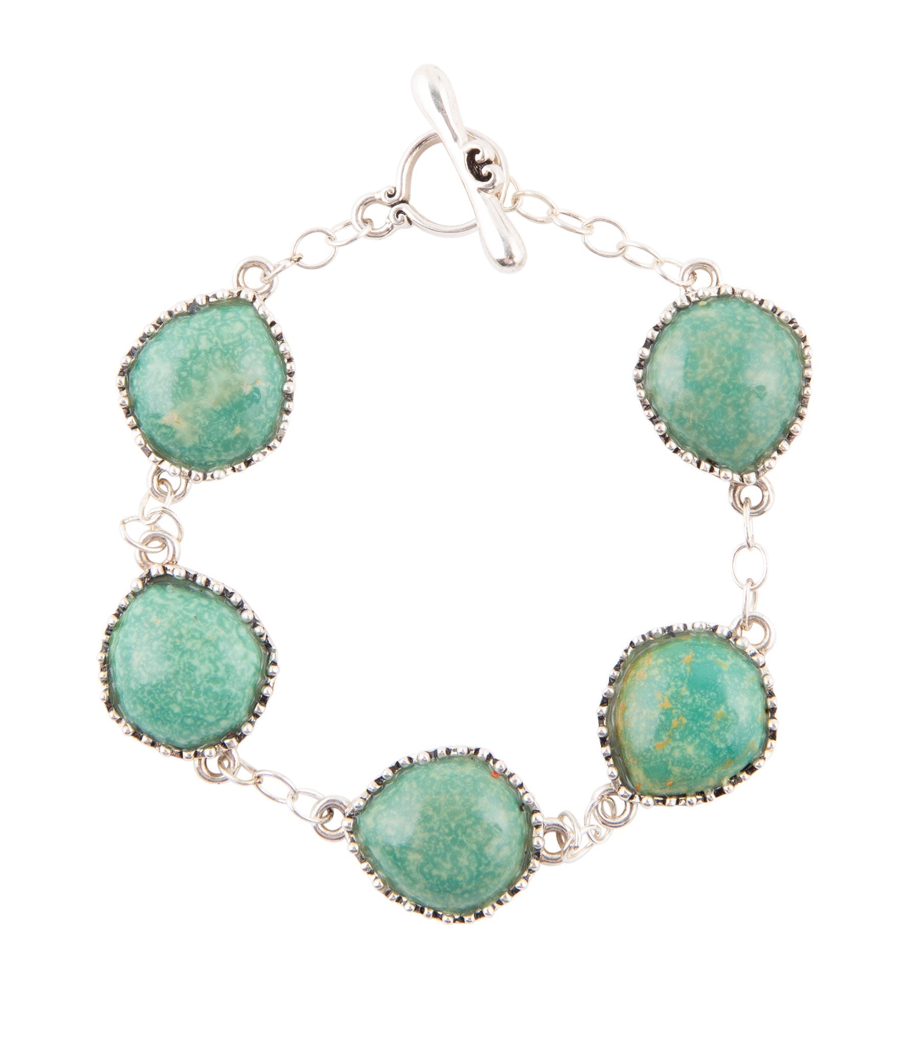Intricate Green Turquoise and Sterling Silver Toggle Bracelet Barse Jewelry