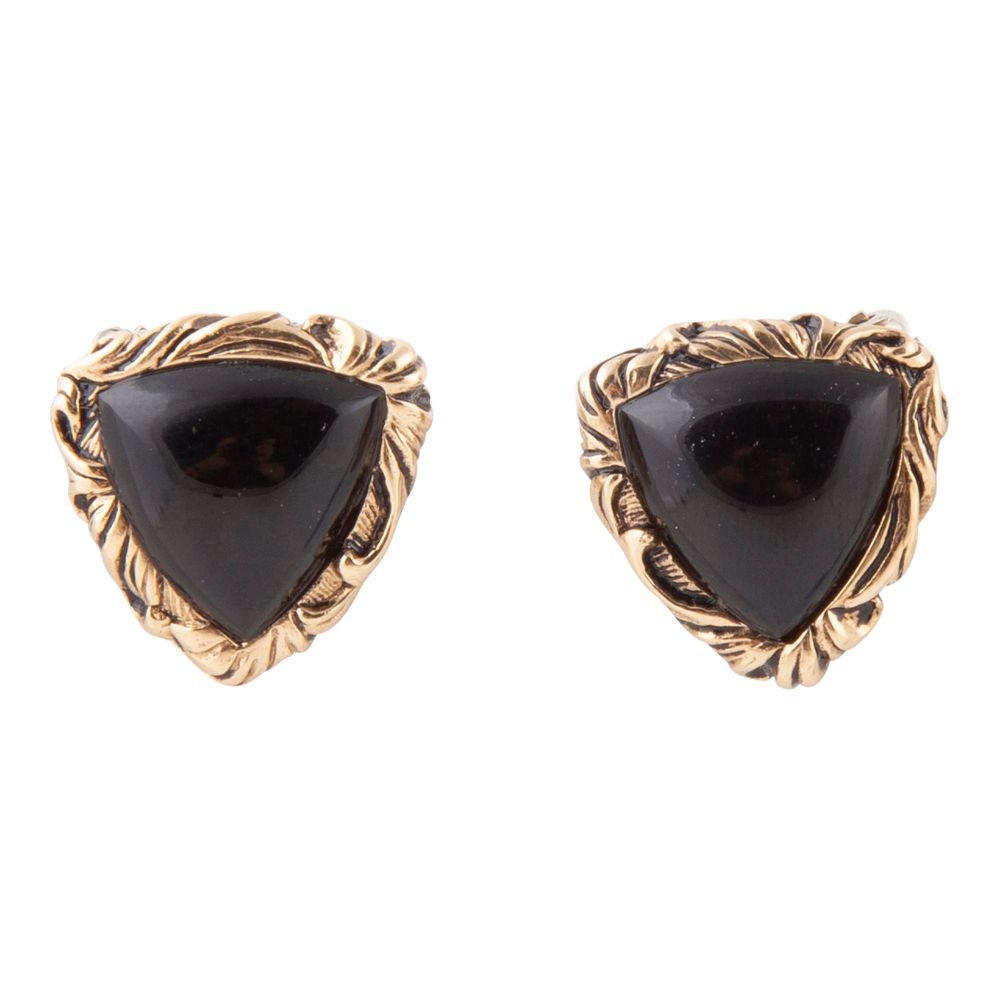 Jacquard Black Onyx Golden Earrings Barse Jewelry