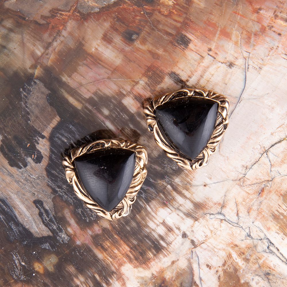 Jacquard Black Onyx Golden Earrings Barse Jewelry