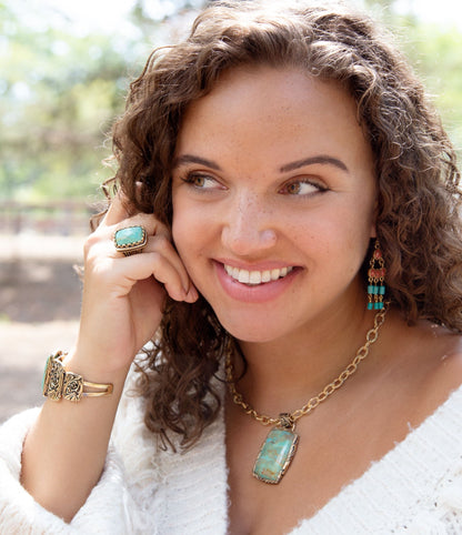 Jacquard Blue Turquoise Golden Pendant Necklace Barse Jewelry