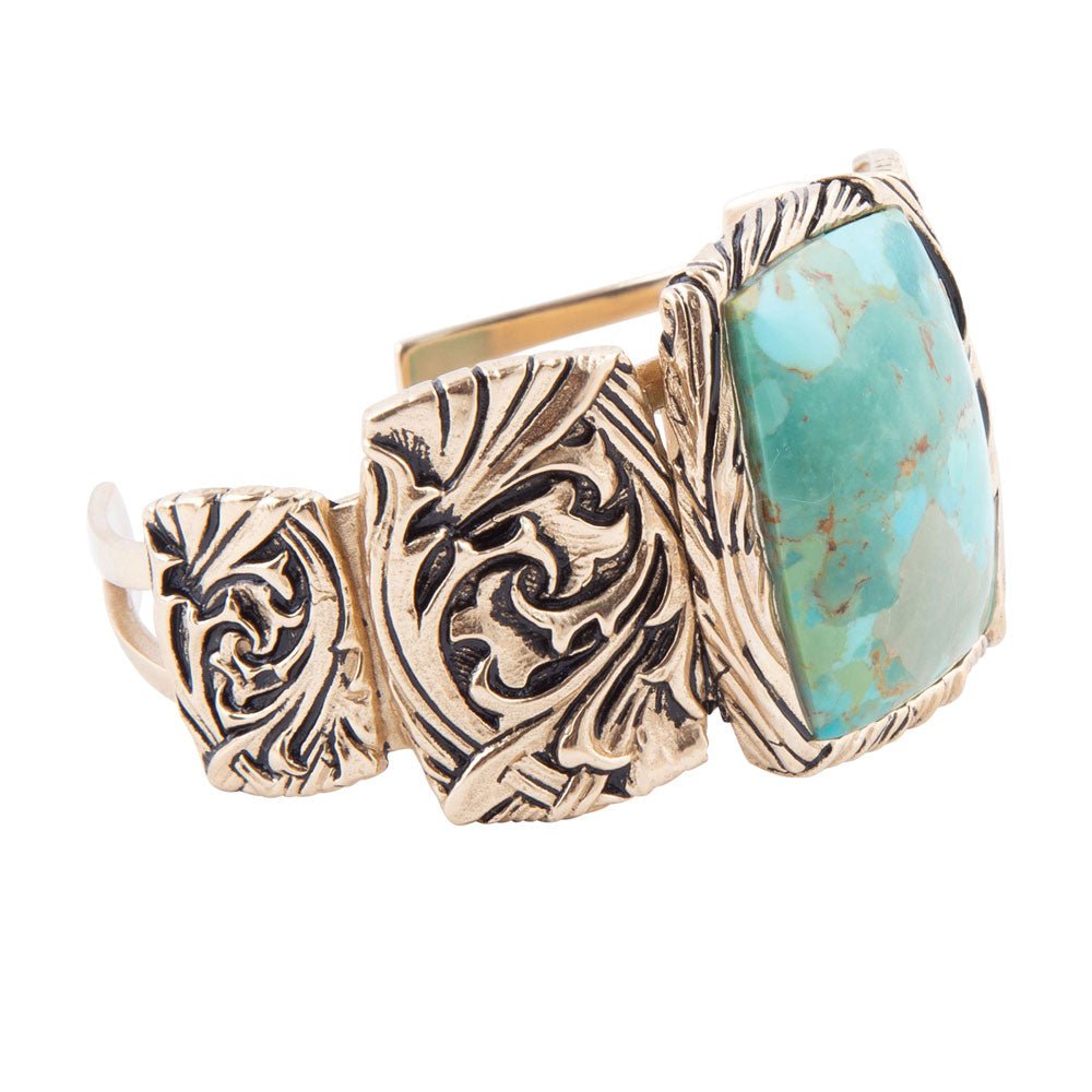 Jacquard Blue Turquoise Solid Golden Cuff Bracelet Barse Jewelry