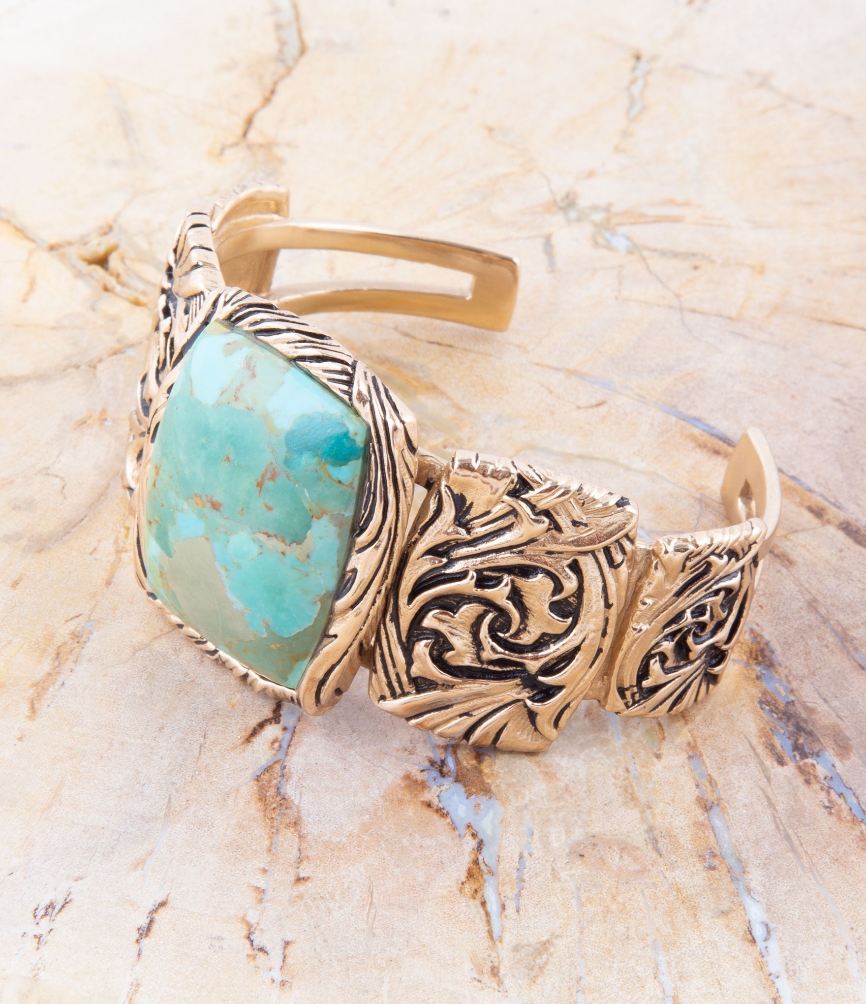 Jacquard Blue Turquoise Solid Golden Cuff Bracelet Barse Jewelry