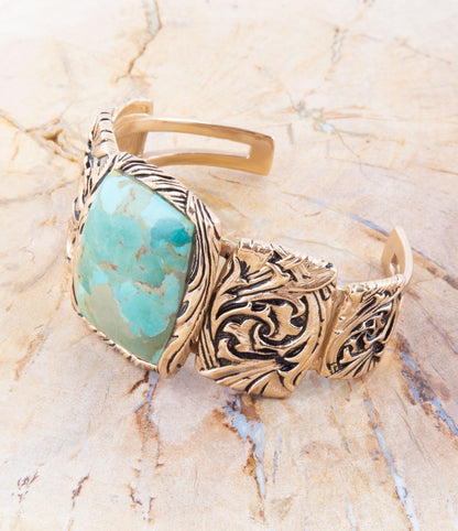 Jacquard Blue Turquoise Solid Golden Cuff Bracelet Barse Jewelry