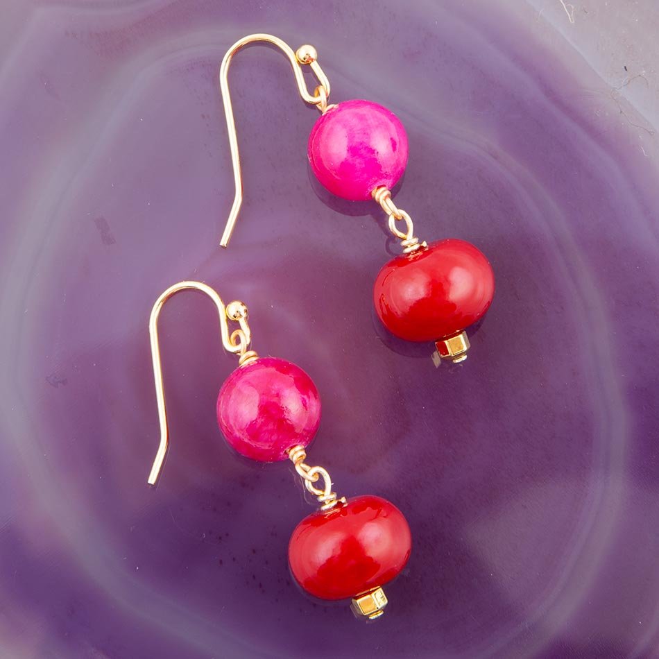 Jade Pink Fuchsia Sunset Red Golden Drop Earrings Barse Jewelry