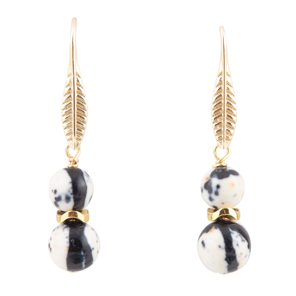 Agate Black and White Neutrals Golden Drop Earrings Barse Jewelry