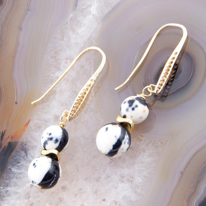 Agate Black and White Neutrals Golden Drop Earrings Barse Jewelry