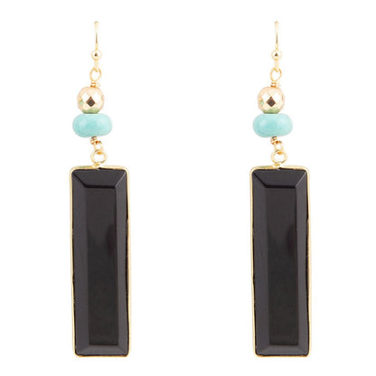 Jett Black Onyx Linear Golden Drop Earrings Barse Jewelry