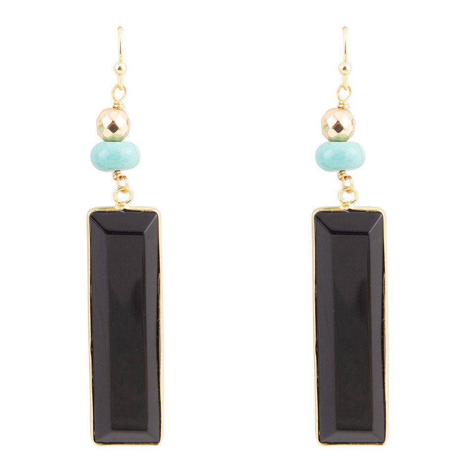 Jett Black Onyx Linear Golden Drop Earrings Barse Jewelry