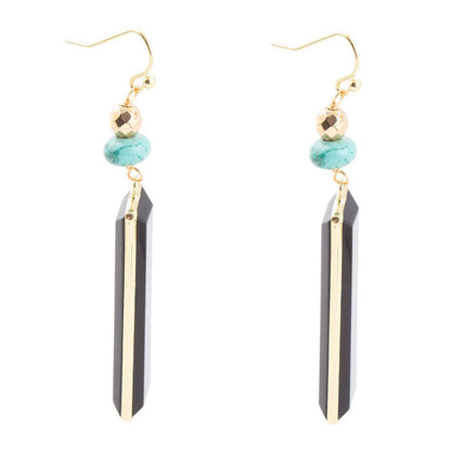 Jett Black Onyx Linear Golden Drop Earrings Barse Jewelry